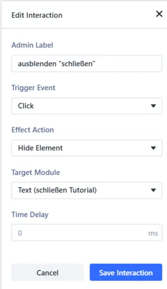 interaktion ausblenden schliessen